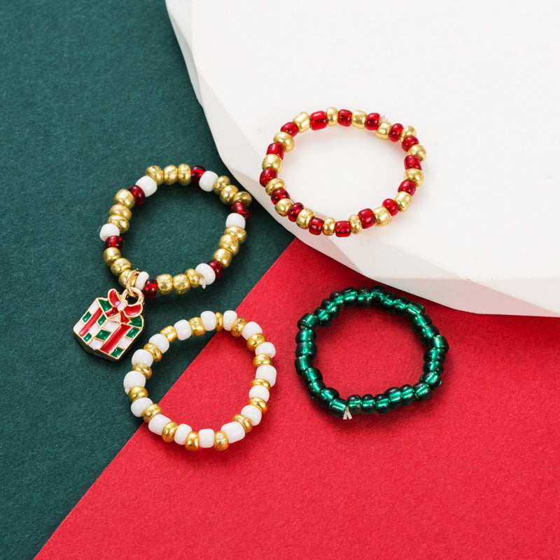 Weihnachts-Reiskorn-Ringset - Bunt & Elastisch
