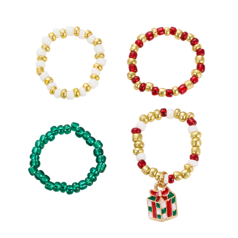 Weihnachts-Reiskorn-Ringset - Bunt & Elastisch