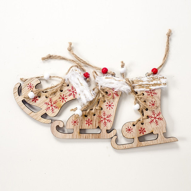 Weihnachtsdekoration Schlittschuhe - 3er Set Holz-Ornamente für Weihnachtsbaum