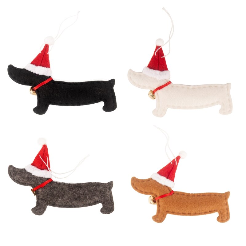 4er Set - Weihnachtsdekoration: Niedlicher Dackel-Anhänger für den Weihnachtsbaum