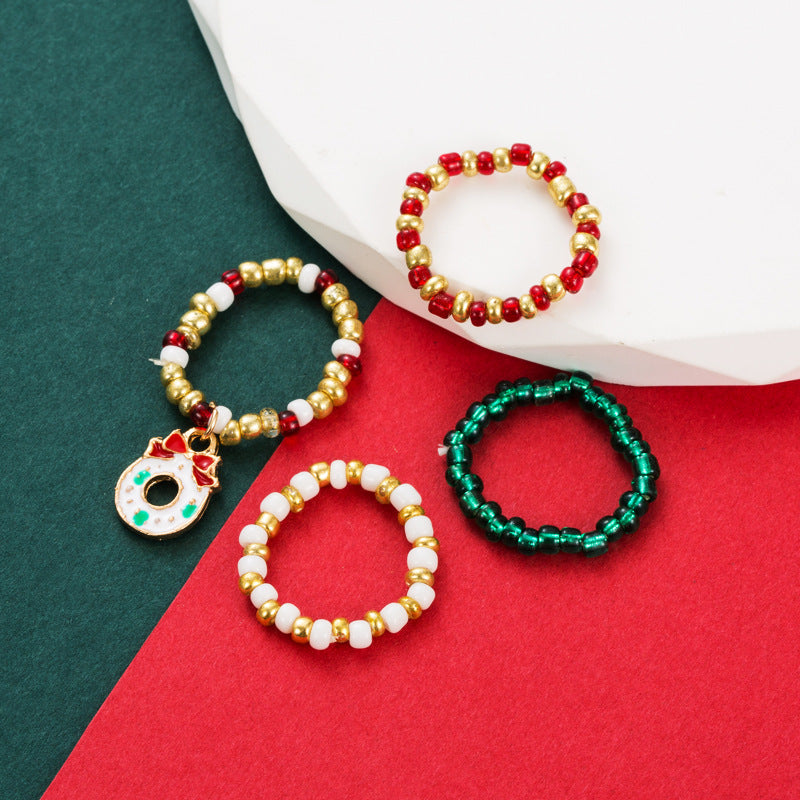 Weihnachts-Reiskorn-Ringset - Bunt & Elastisch