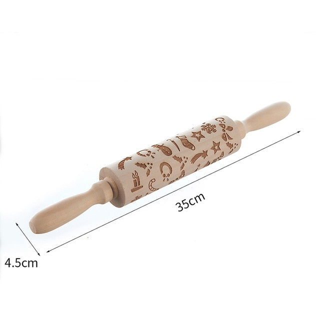 Weihnachts-Teigrolle mit Elchmotiv - Holz