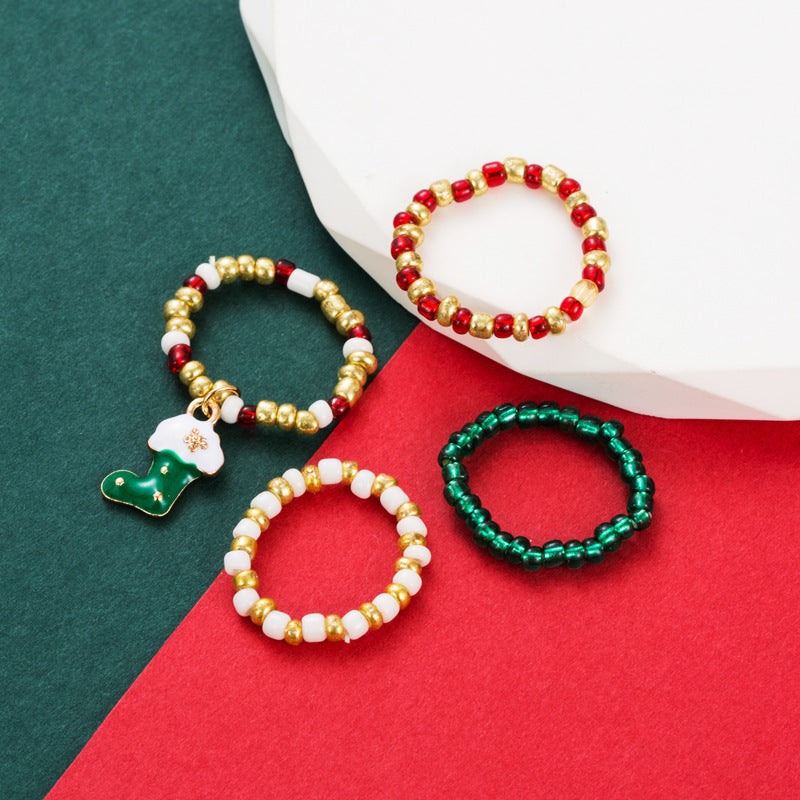 Weihnachts-Reiskorn-Ringset - Bunt & Elastisch