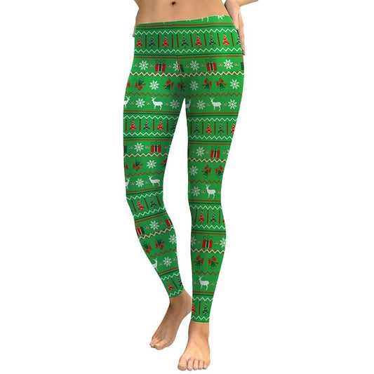 Ugly Christmas Leggings mit Weihnachtsmotiven in Grün