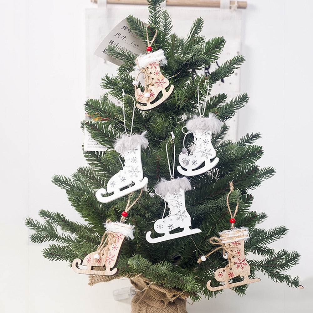 Weihnachtsdekoration Schlittschuhe - 3er Set Holz-Ornamente für Weihnachtsbaum