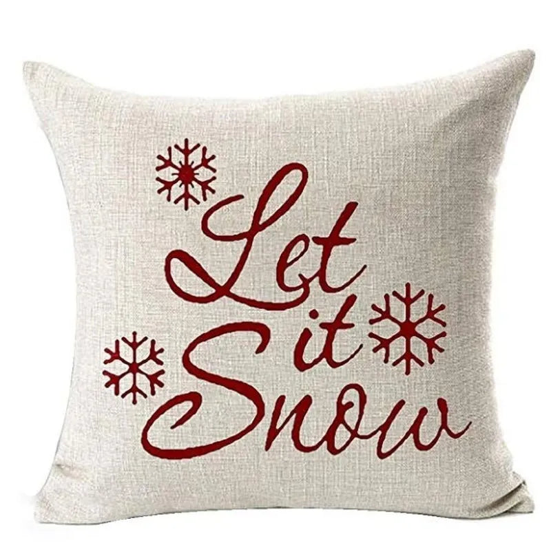 Winterliche Kissenhülle aus Flachs - Mit Snowflakey, Baum & 'Let It Snow' Motiven