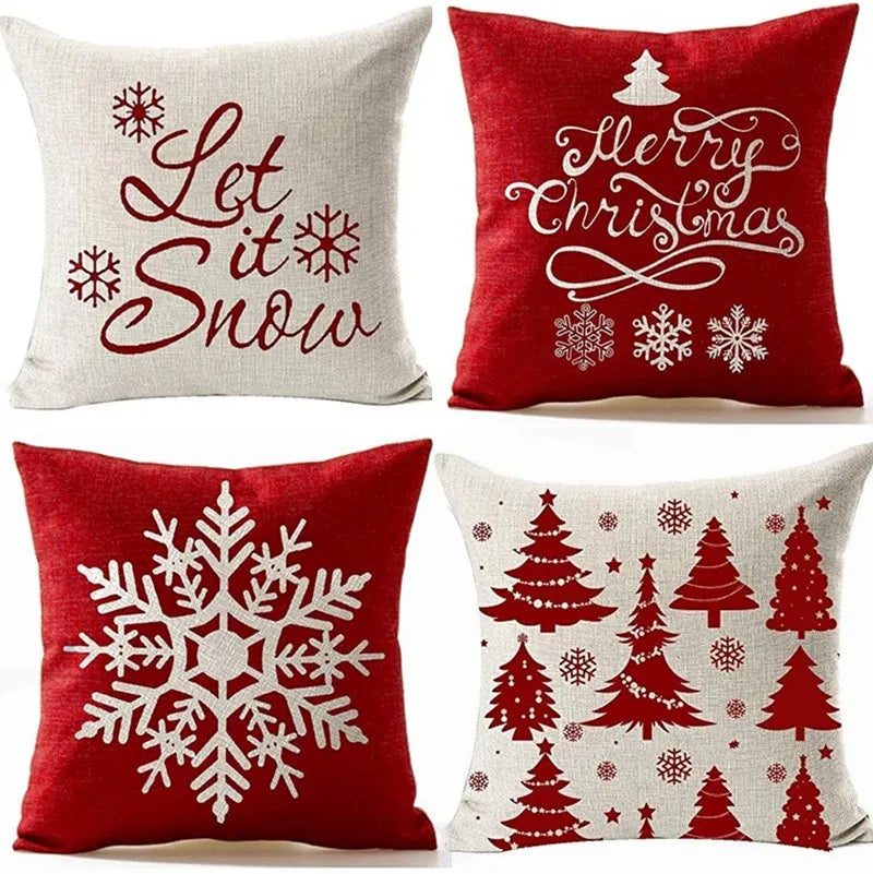 Winterliche Kissenhülle aus Flachs - Mit Snowflakey, Baum & 'Let It Snow' Motiven